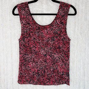 VINTAGE EK Designs Waffle Stretch Blouse Size LARGE Red Animal Print Sleeveless